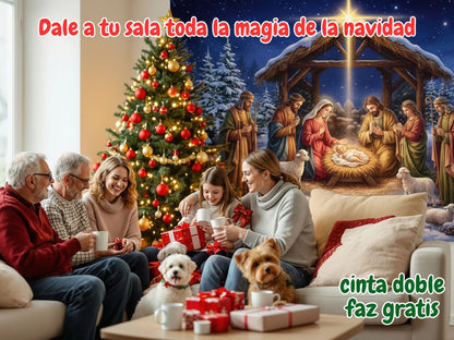 Telón Navideño para pared 2.5M de ancho x 2.1 M de alto para un escenario perfecto para fotos familiares