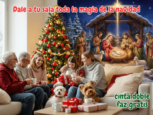 Telón Navideño para pared 2.5M de ancho x 2.1 M de alto para un escenario perfecto para fotos familiares